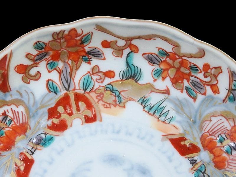 古伊万里　色絵　窓絵 獅子に花の図　４寸皿　５枚　C205AS-CVw