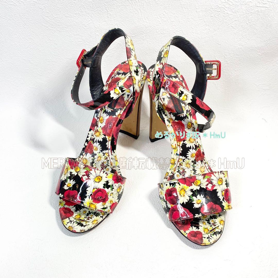 DOLCE&GABBANA 花柄　ハイヒール　サンダル　アンクルストラップ　38