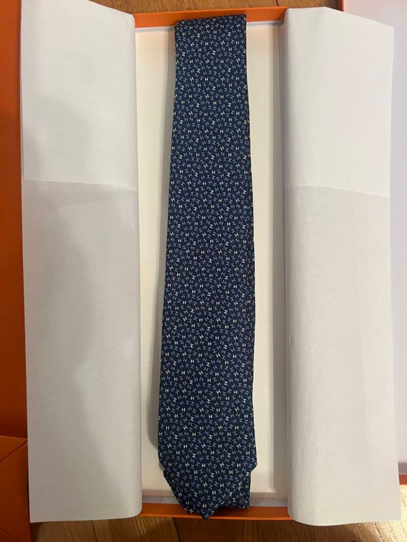 エルメス ネイビーHERMES柄ネクタイ