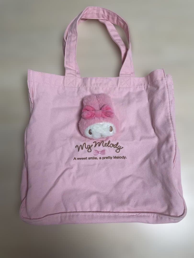 マイメロディぬいぐるみフェイスバッグ大きめトートバッグ