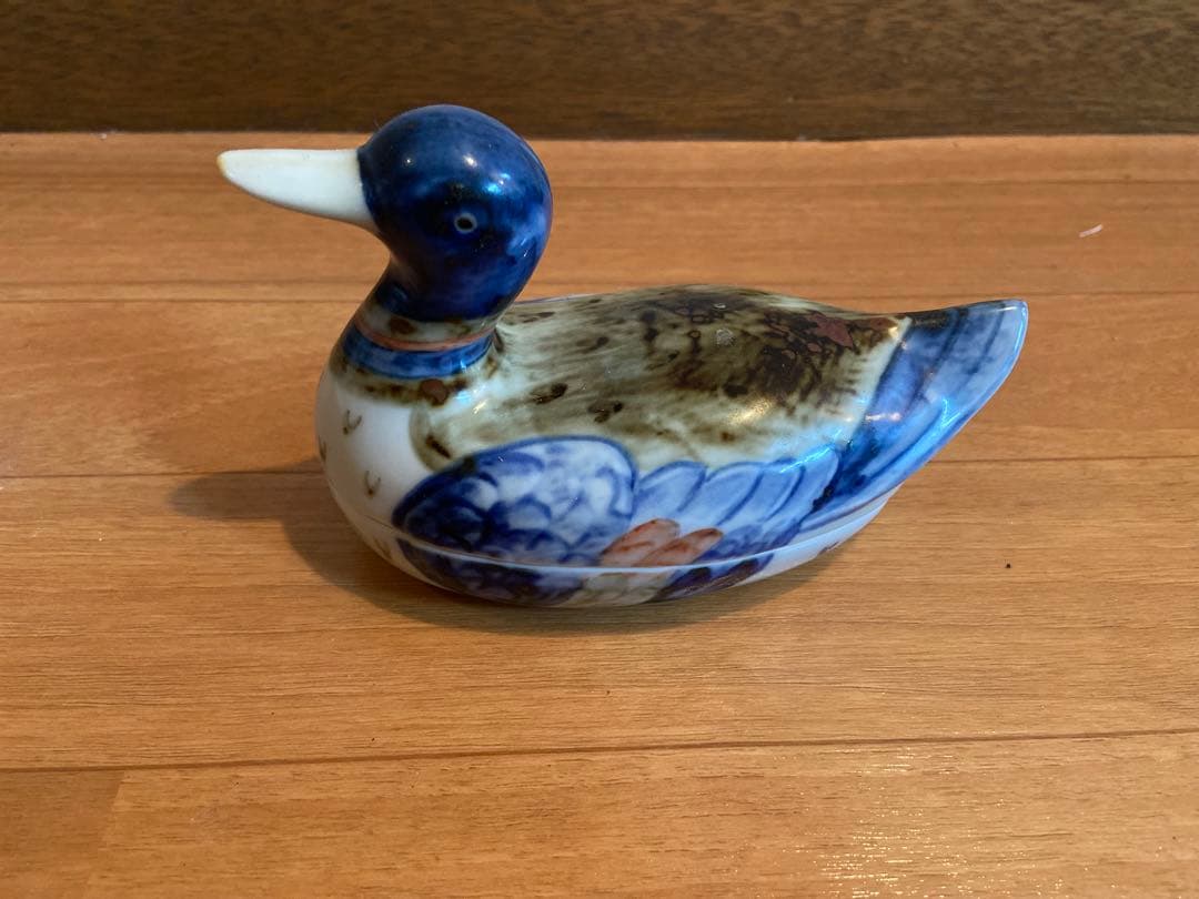 旴一窯（ウイルヨ） 鴨 デコイ 型陶器蓋もの 小物入れ 皿付き