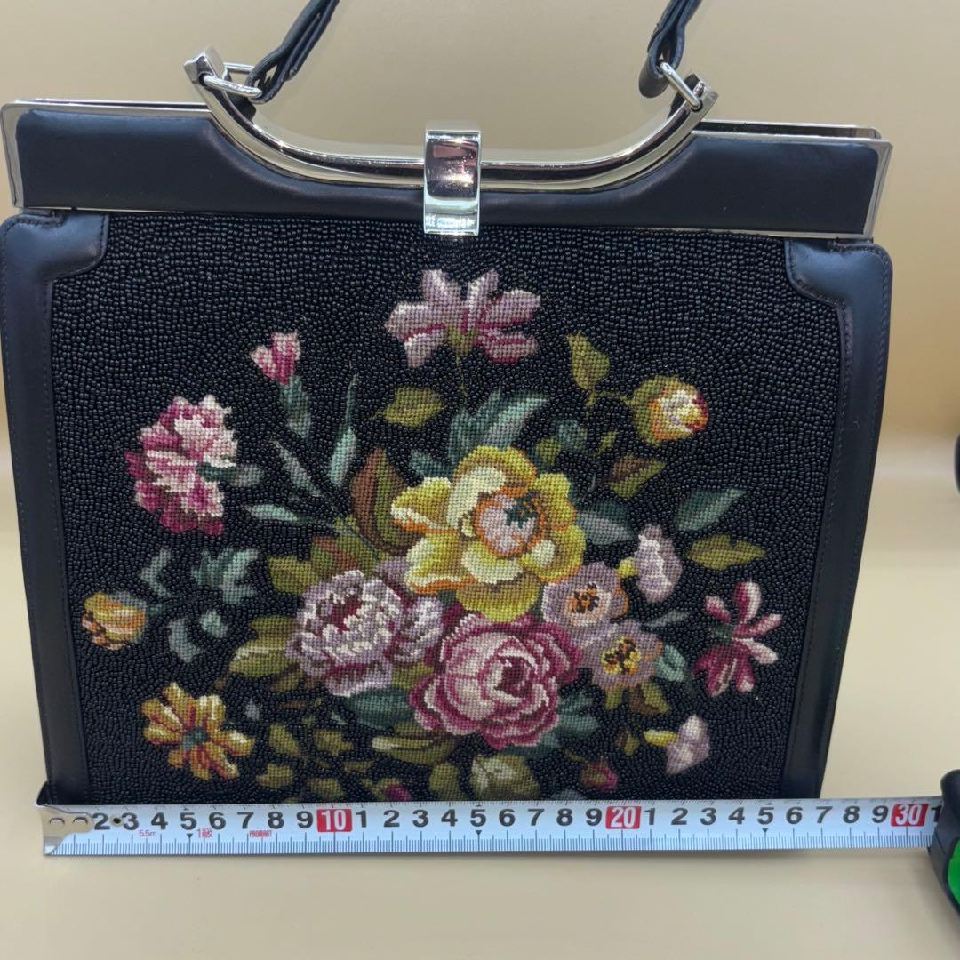 プチポアン風 ビーズ刺繍 花柄 ヴィンテージバッグ 英領香港 ハンドメイド