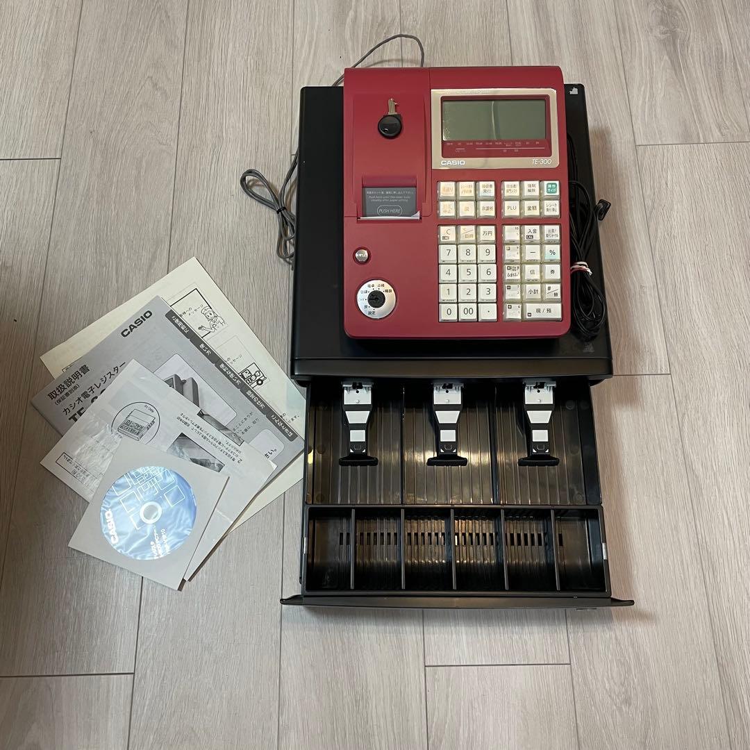 CASIO TE-300 レジスター 赤 レシートロール1個