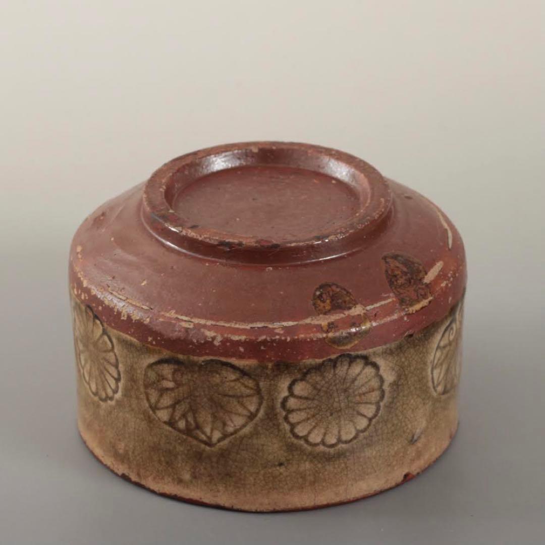 呂宋織部 灰釉印花文 半筒 茶碗 茶道具 古美術 古道具 アンティーク 茶道具