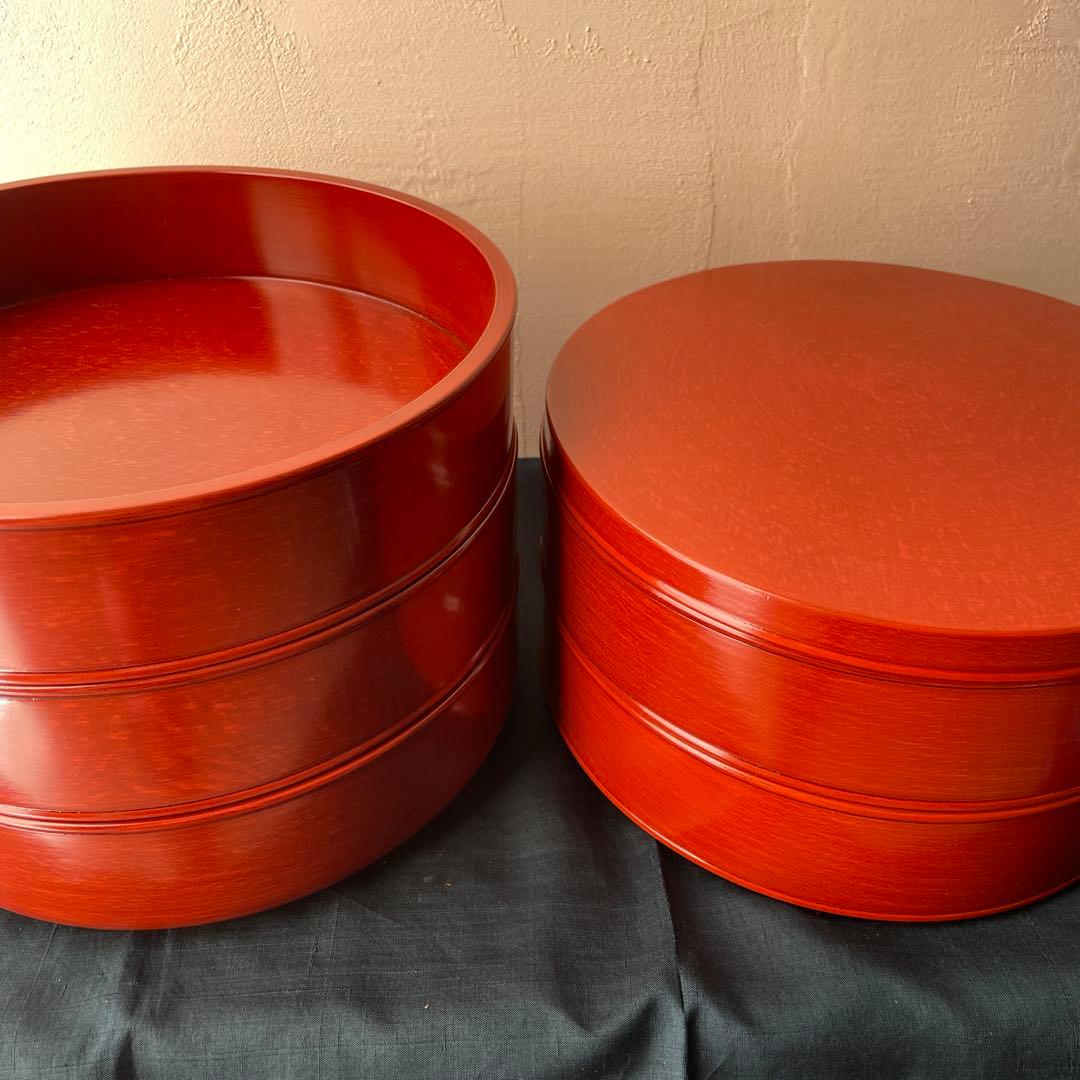 木製　漆器　丸型　重箱　5段重　朱塗り　四国塗　後藤塗　寿司桶　蓋物　日本製