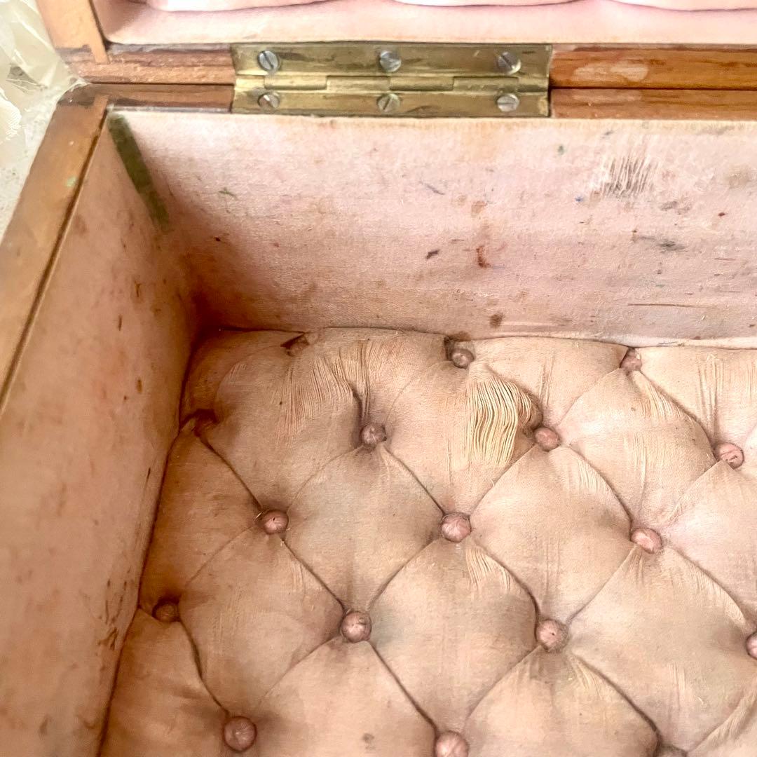 ミア　　【レア】鍵付き大きなモシュリンヌボックスピンクフランスアンティーク