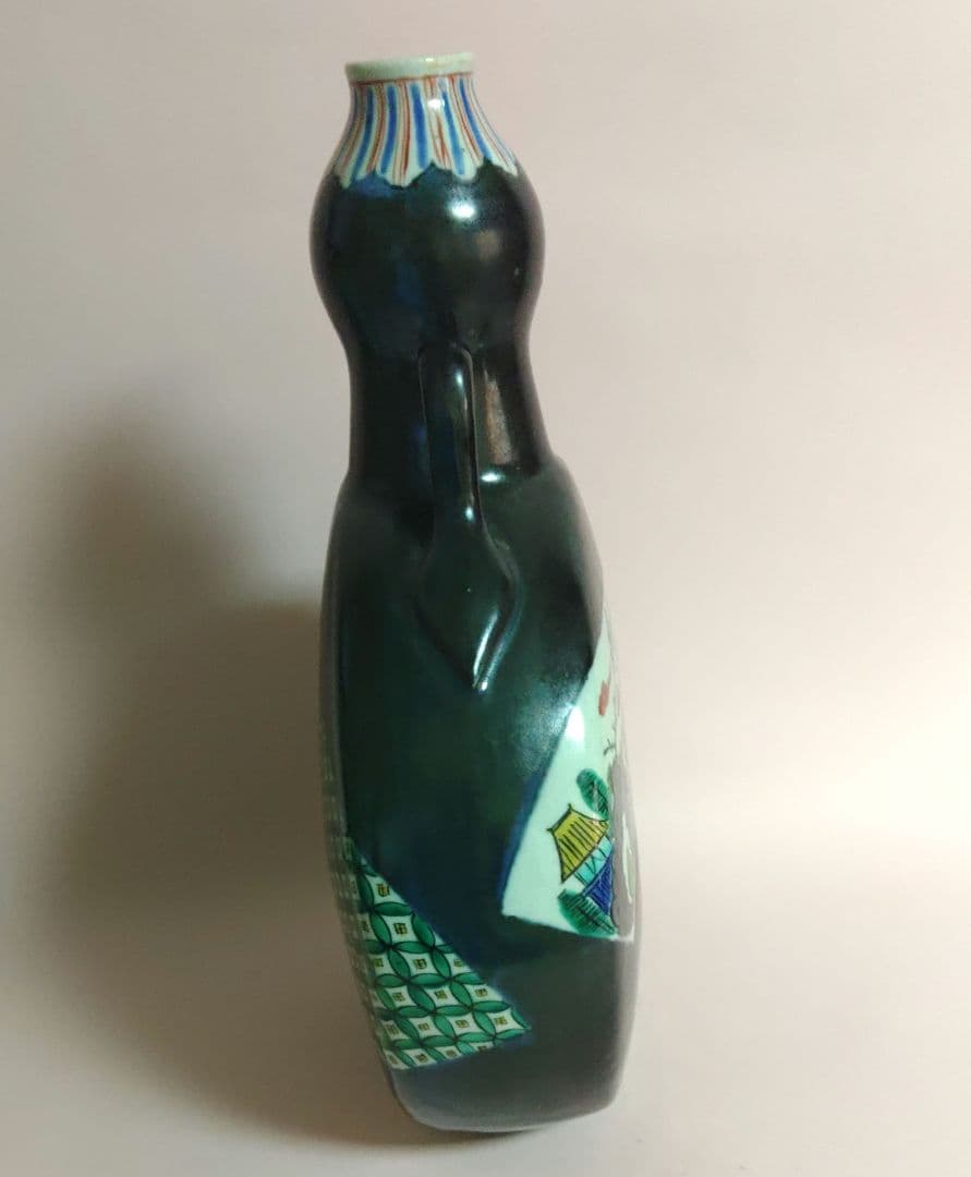 九谷焼　白舟　徳利　手書き　色絵　陶器製