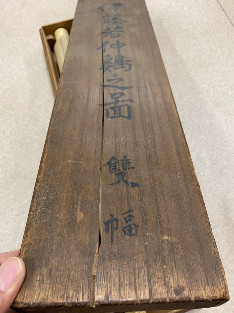 3-2274 掛軸　模写　伊藤若仲　鶏之図　双鶏