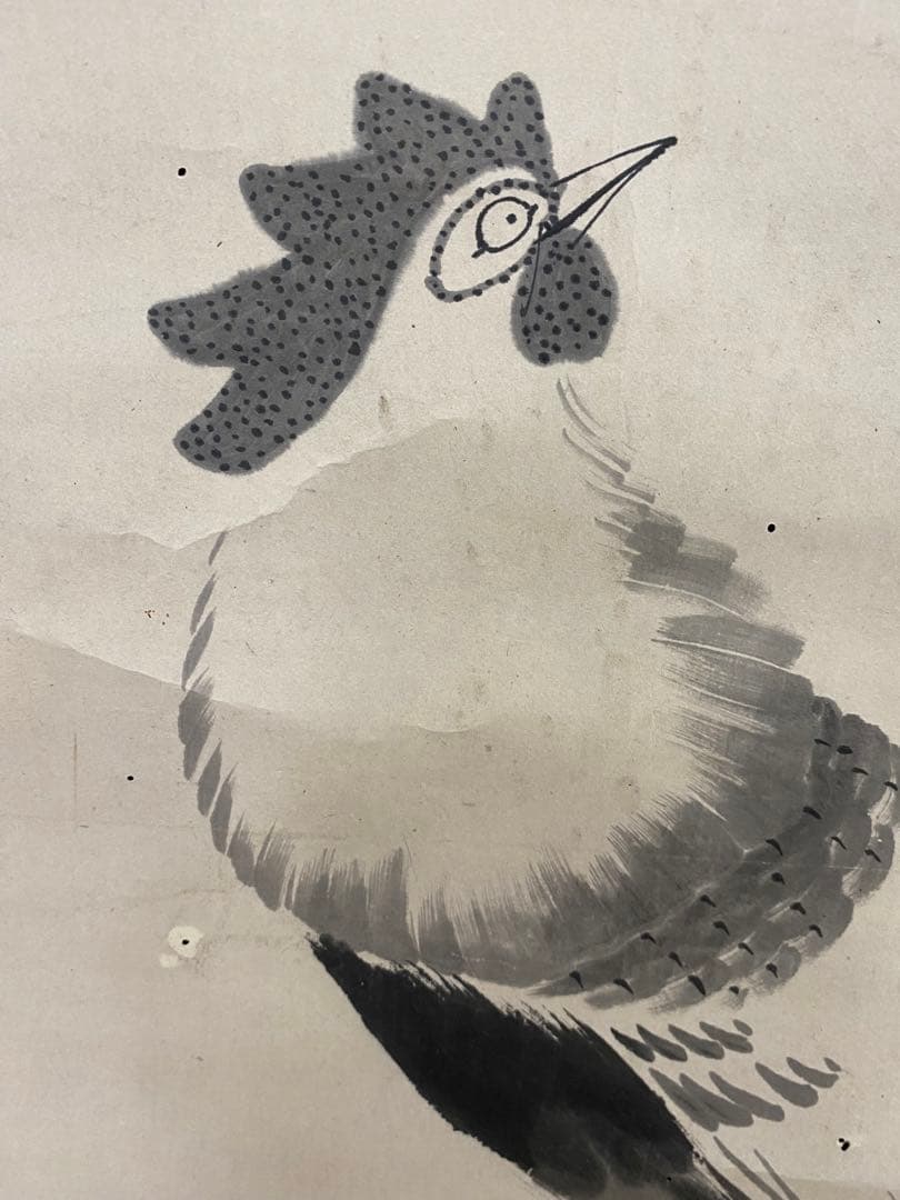 3-2274 掛軸　模写　伊藤若仲　鶏之図　双鶏