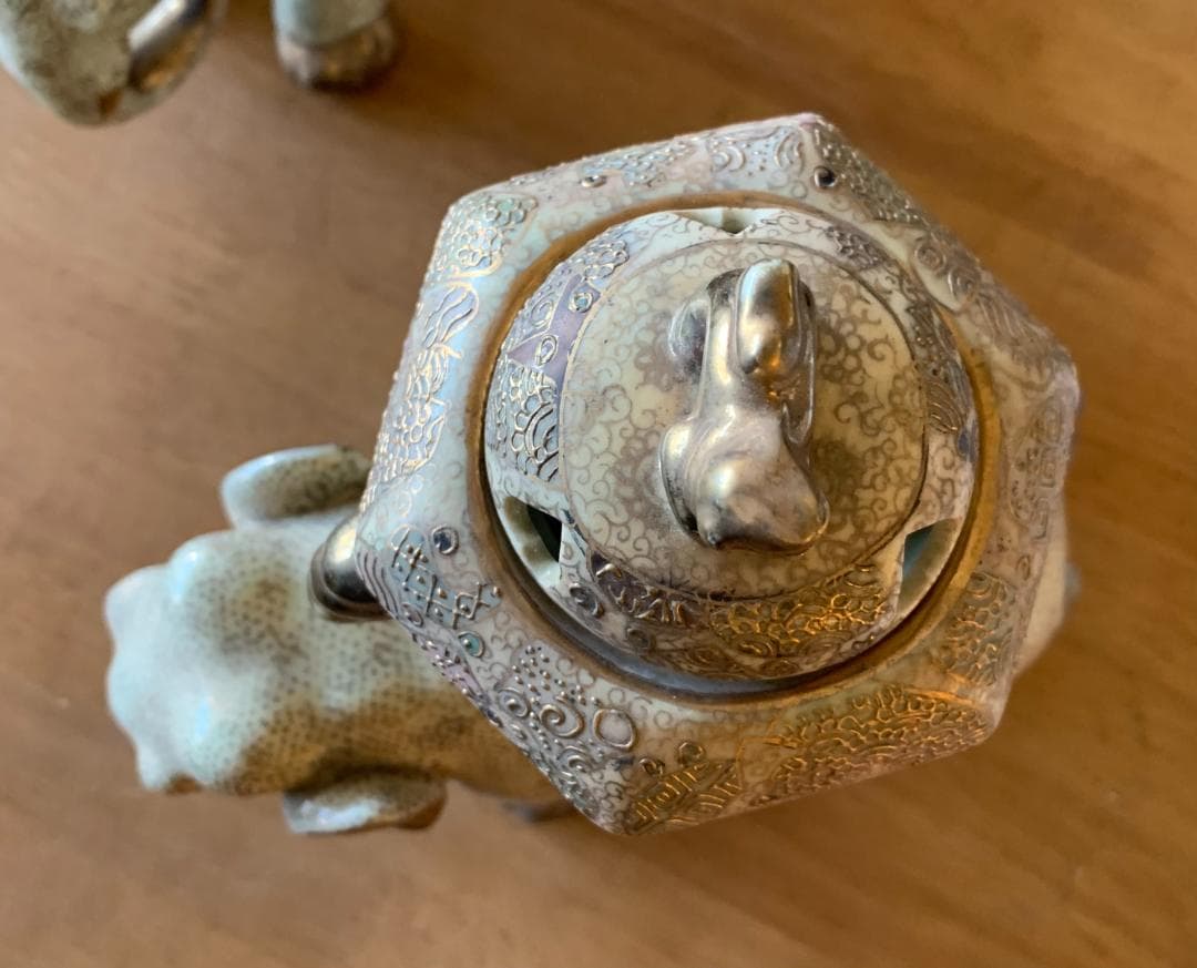 Yuki_Tanaka I'香炉 金襴手 細密 金彩 一対 2 頭 現状品