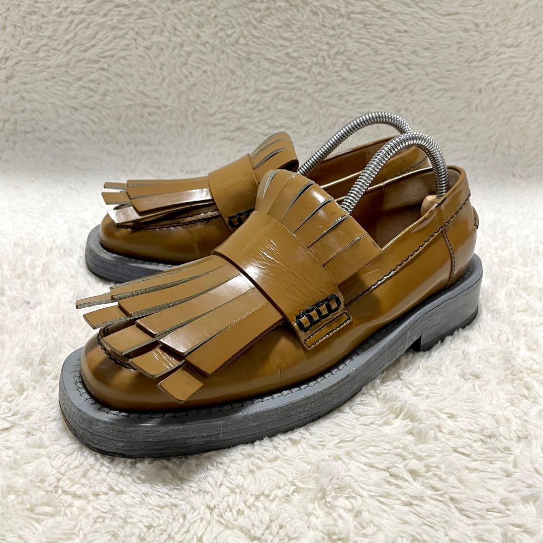 MARNI マルニ フリンジ キルト レザー 厚底ローファー キャメル 36