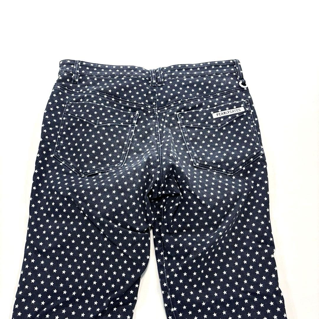 パーリーゲイツ ロングパンツ　5/L 総柄 スター 星　ヴィンテージ加工 紺
