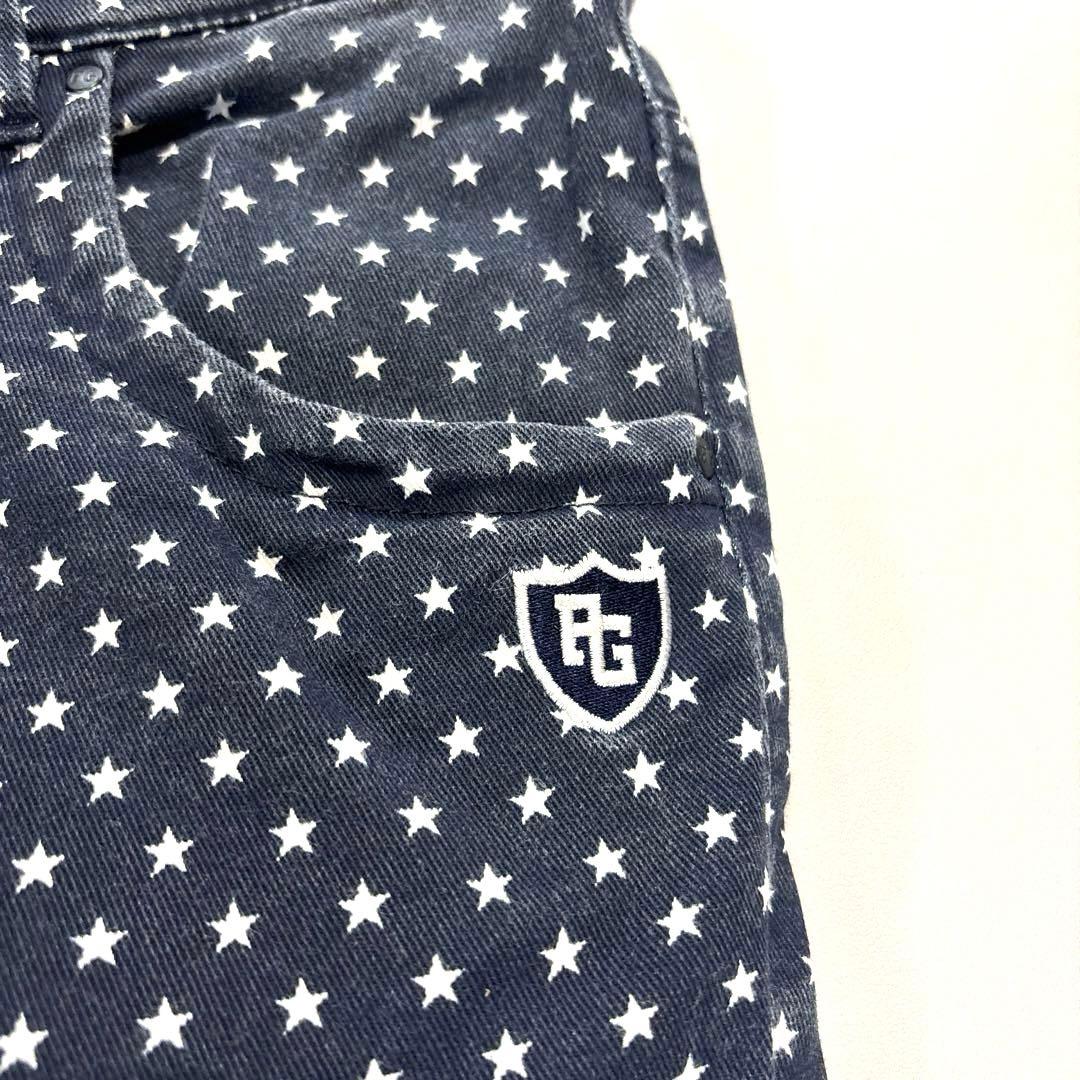 パーリーゲイツ ロングパンツ　5/L 総柄 スター 星　ヴィンテージ加工 紺