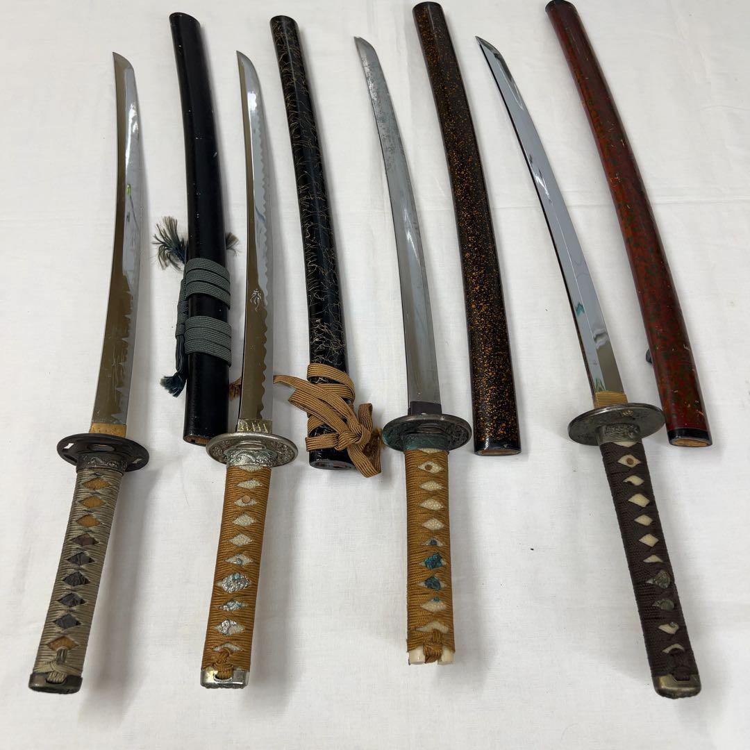 【傷あり】模造刀 10本 まとめ 透かし鍔 太刀 鍔太刀 脇差 白鞘 昇龍 彫り