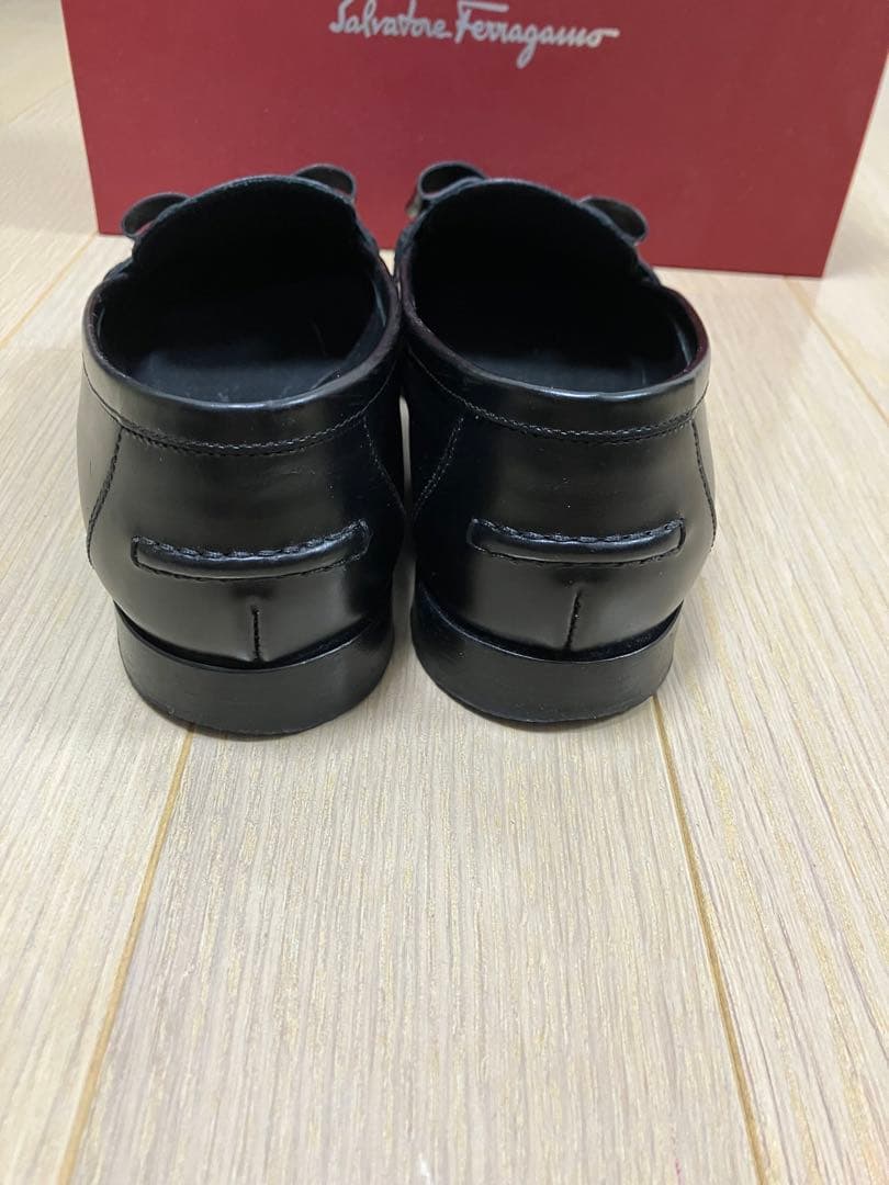 フェラガモ★ローファー 革靴 靴 シューズ レザー ブラック 黒フラットリボン