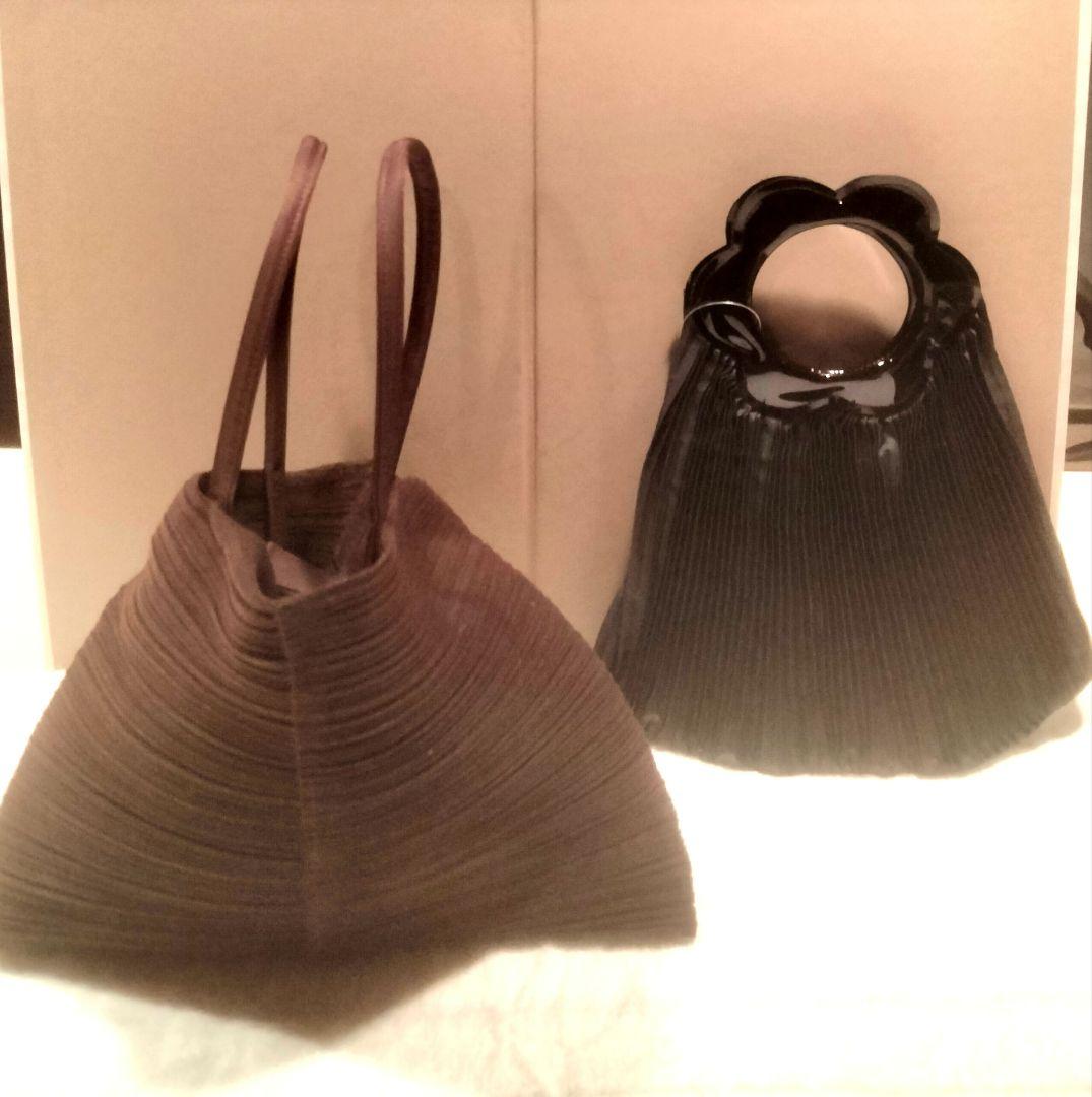 希少新品 イッセイミヤケプリーツプリーズ茶色トートバッグ変形手さげバッグ