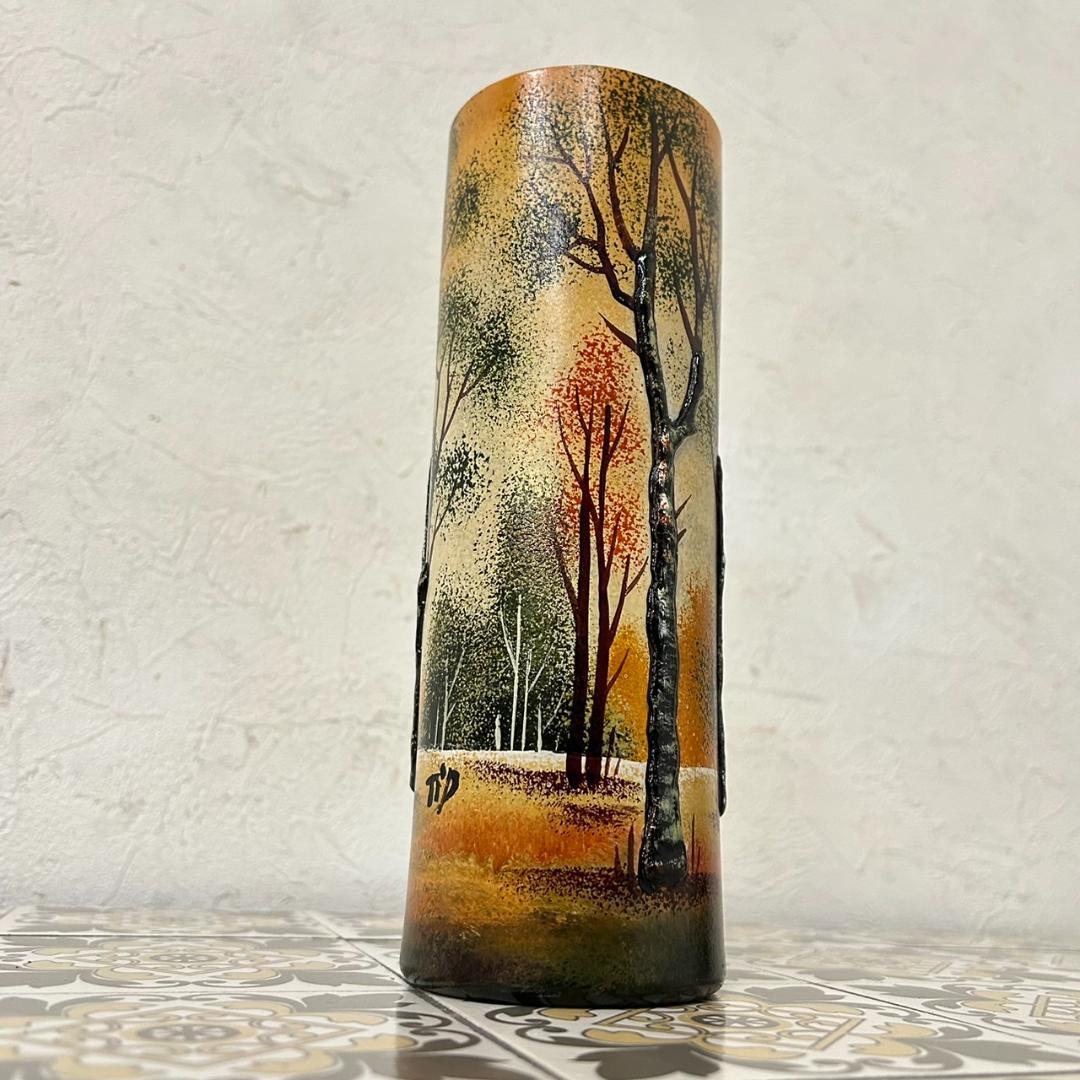 ドームナンシー 筒型　花瓶　高さ22cm 被せガラス　アンテルカレール　幹立体