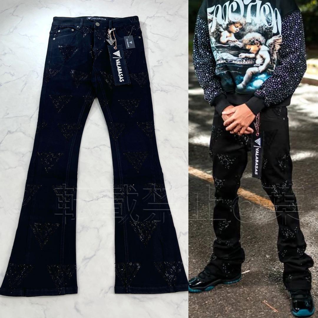 新品バラバサスvalabasas ラインストーンスキニーフレアデニム ビーズ S