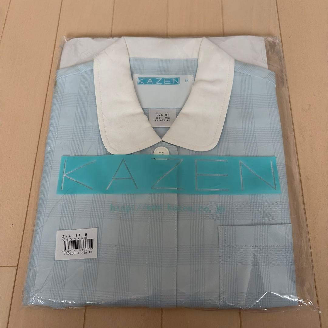 KAZEN 半袖ジャケット　女性用 Mサイズ 水色シャドーチェック柄
