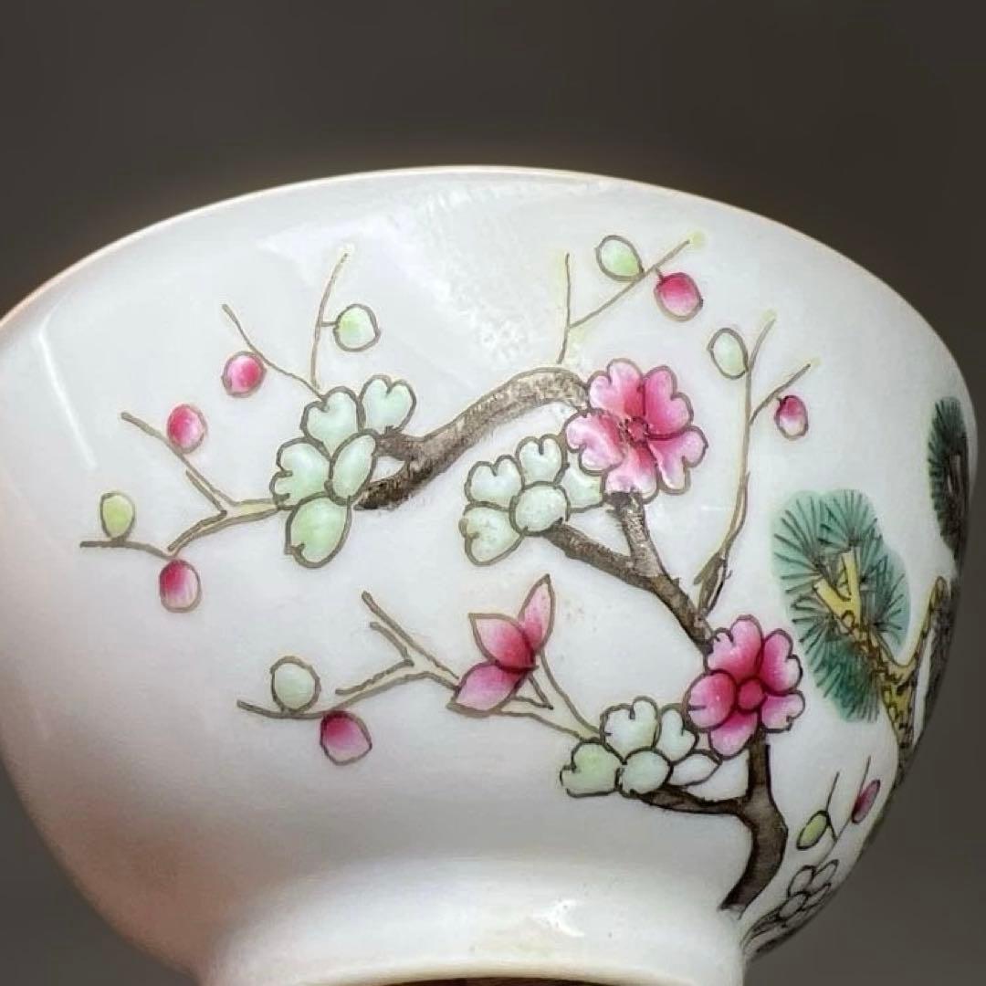 中国清時代　同治年製粉彩　煎茶碗5客　口径約6.5㎝　東Y7-0512②トヒチ