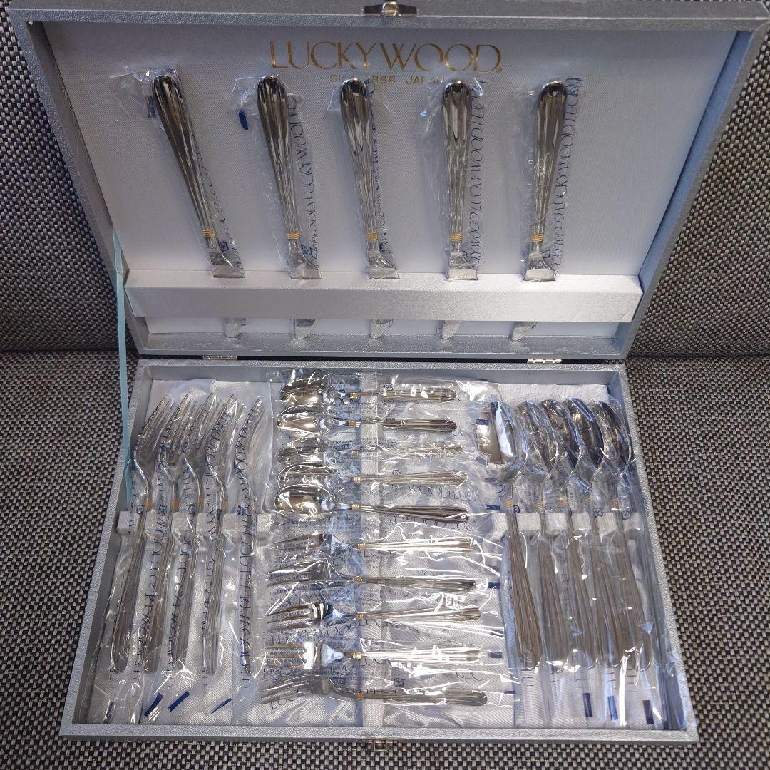L⑩ラッキーウッド　サントラル金彩　カトラリーセット（25本:5種✕5本）