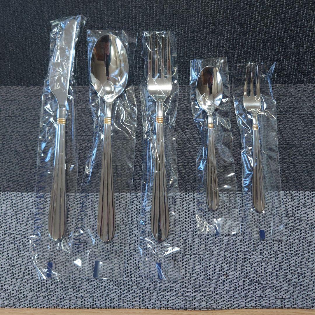 L⑩ラッキーウッド　サントラル金彩　カトラリーセット（25本:5種✕5本）