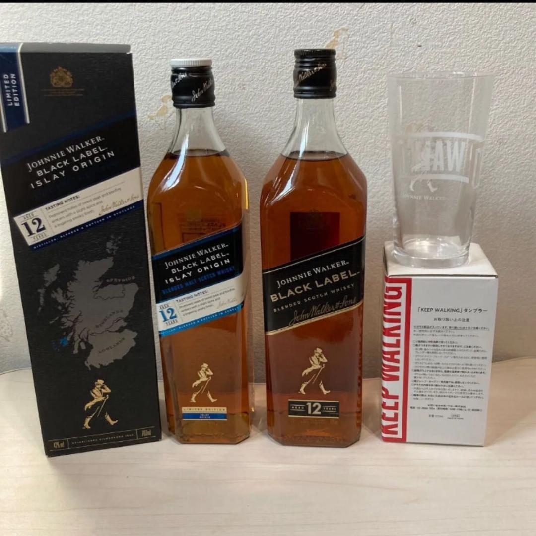 ジョニーウォーカーブラックラベル12年 2本セット（グラス付き）
