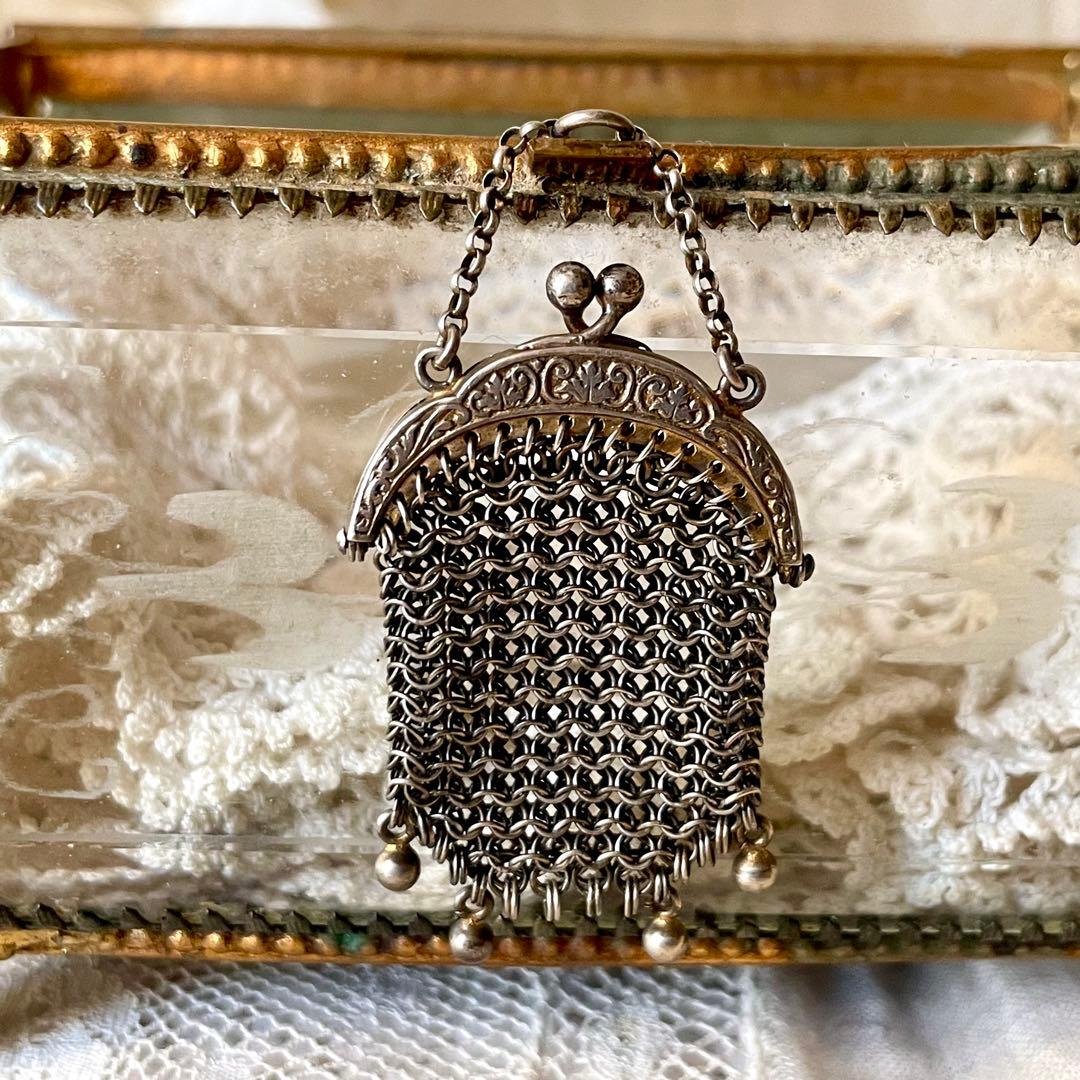 【レア】ドール用ミニがま口バッグ　チェーン付き　ミニチュア　フランスアンティーク