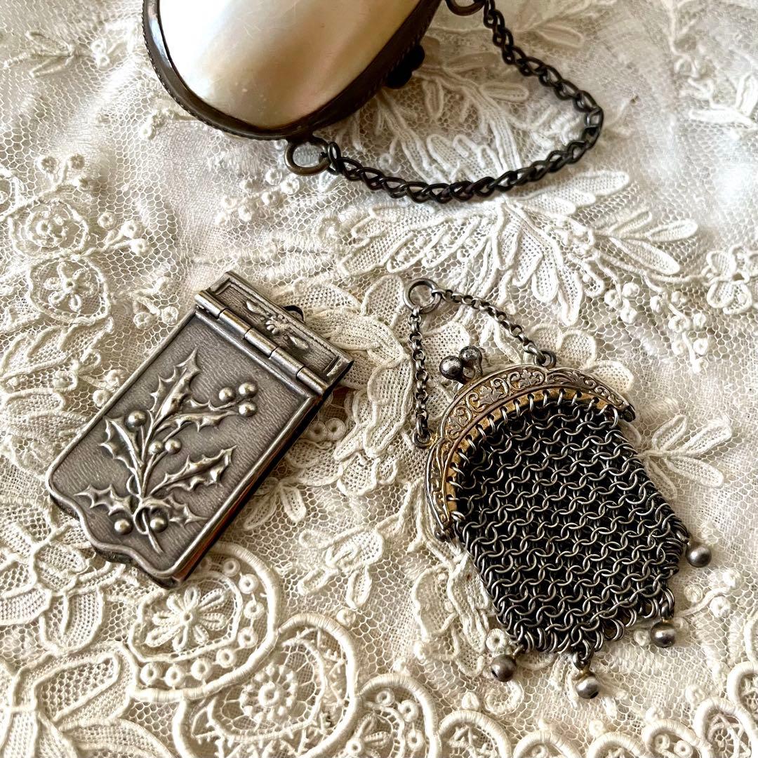 【レア】ドール用ミニがま口バッグ　チェーン付き　ミニチュア　フランスアンティーク