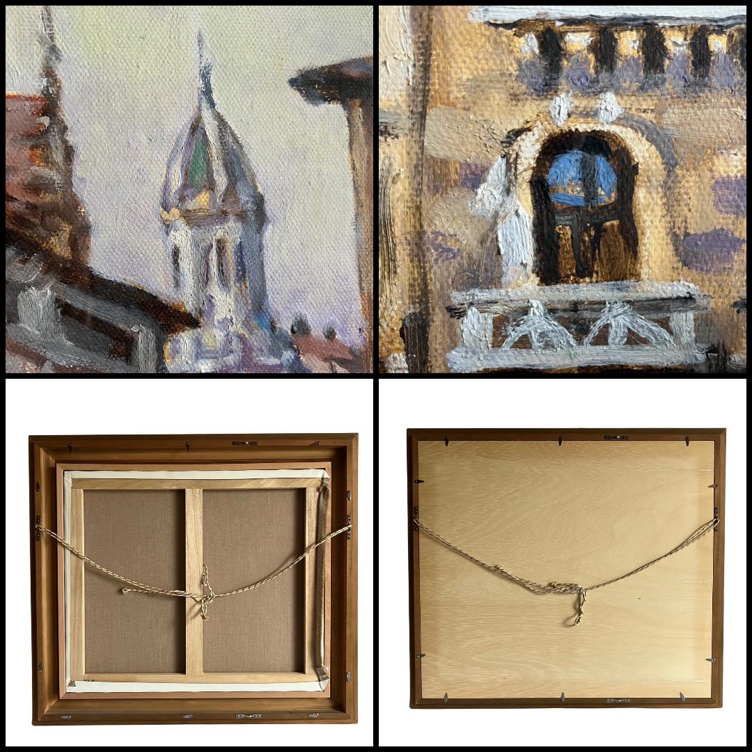 ヨーロッパの街角-F10 油彩 キャンバス 額装　作者不明・希少