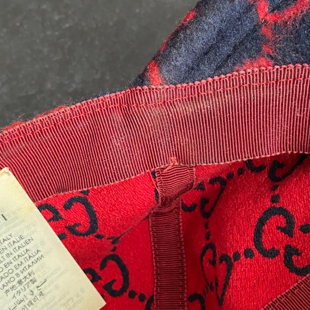 希少　グッチ　GUCCI　ベースボールキャップ　帽子　GG柄　ウール　黒　赤