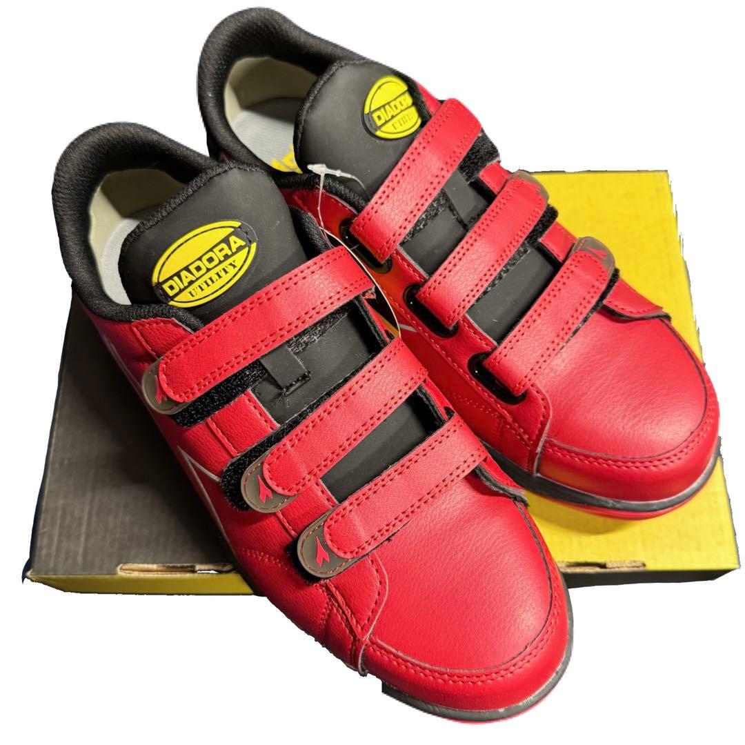 【24.5cm】安全靴 作業靴 ディアドラ WK-32 マジックテープ 赤×黒