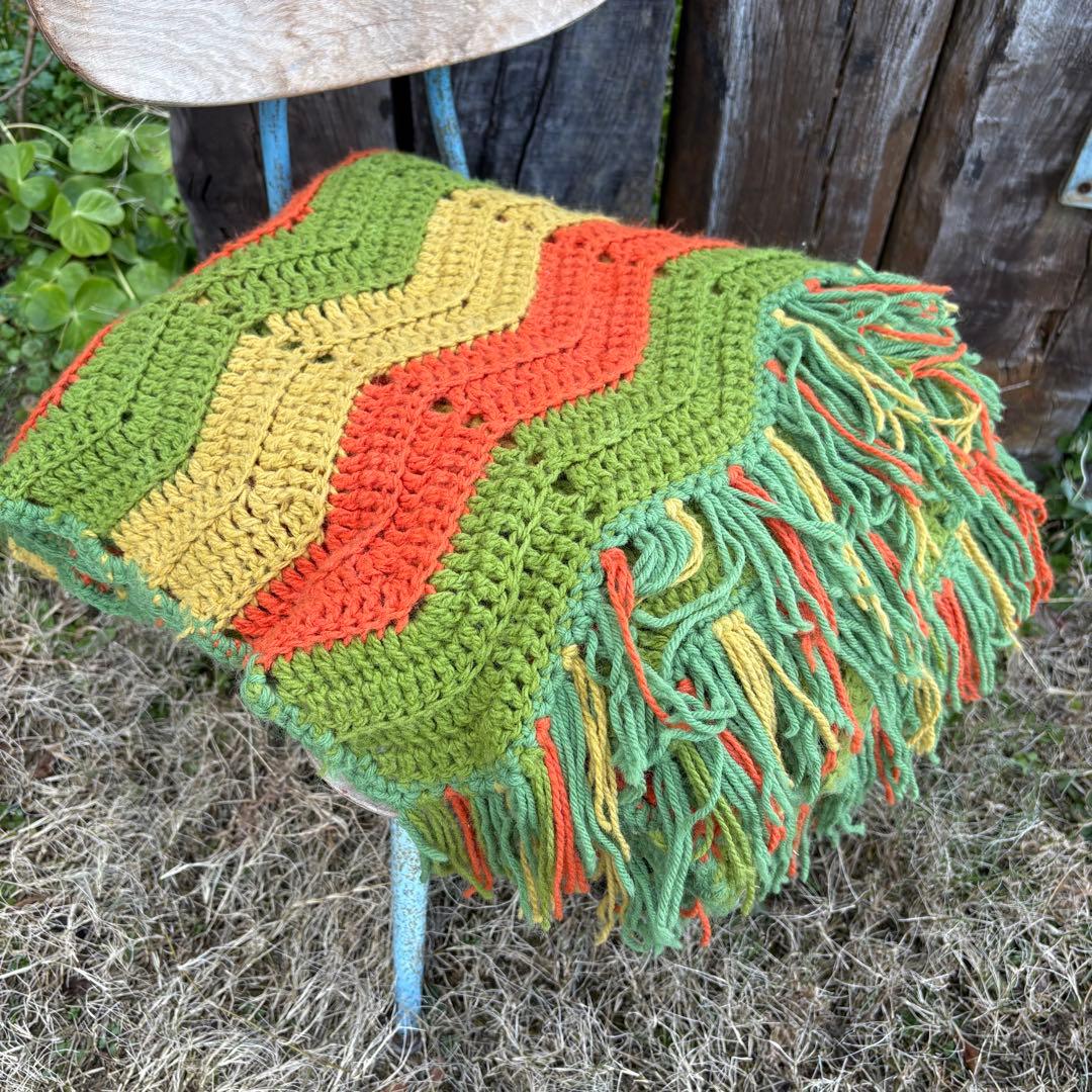 【USA vintage】グラニーブランケット ギザギザ レトロカラー