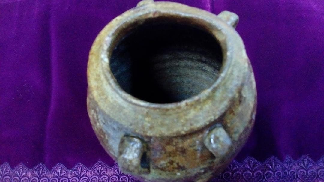 １６〜１８世紀時代頃焼締四ッ耳南蛮壺２７センチ所蔵保管コレクション