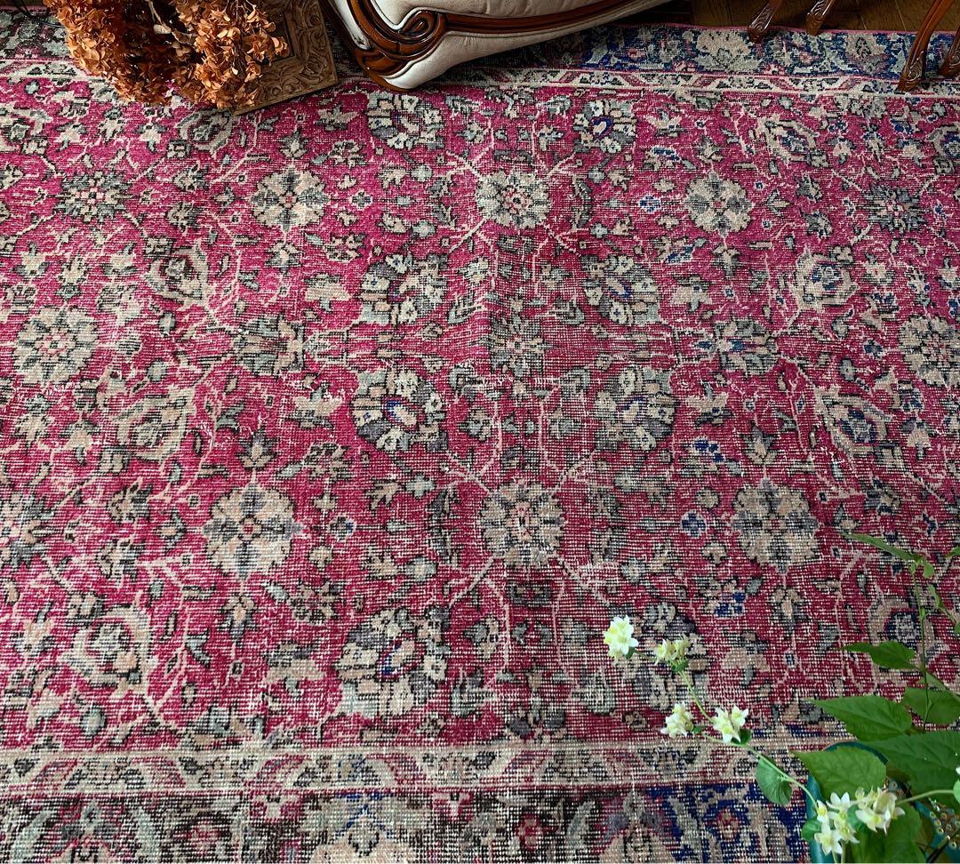 超大判　トルコヴィンテージラグ　チェリーピンク　255×134 トルコラグ