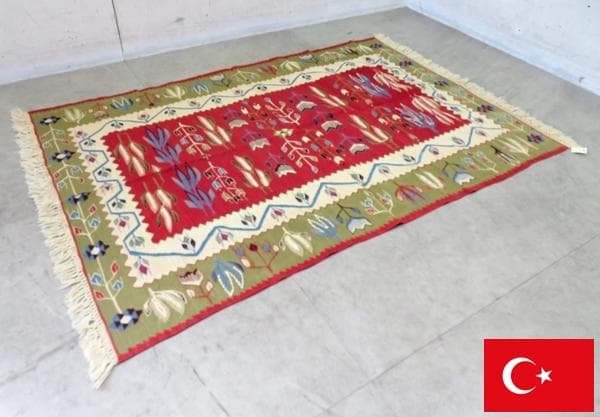 デッドストック■キリム■トルコ製■ラグマット■絨毯■ウール■手織り■平織り■