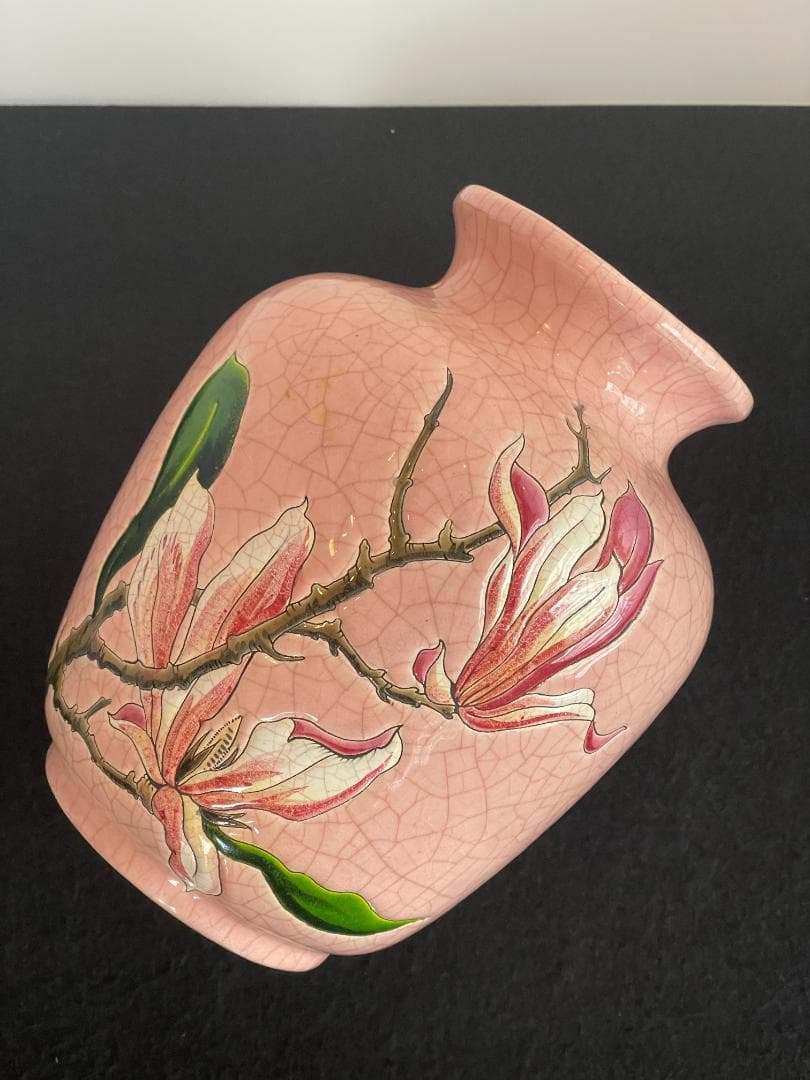 希少 フランス ヴィンテージ Longwy ロンウィ 花瓶 フラワーベース 木蓮