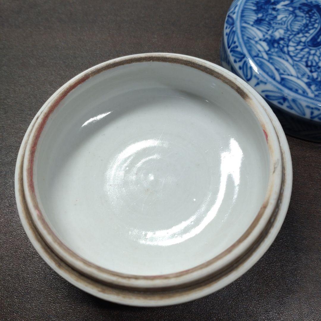 玩玉 款 青花 龍青海波文 合子