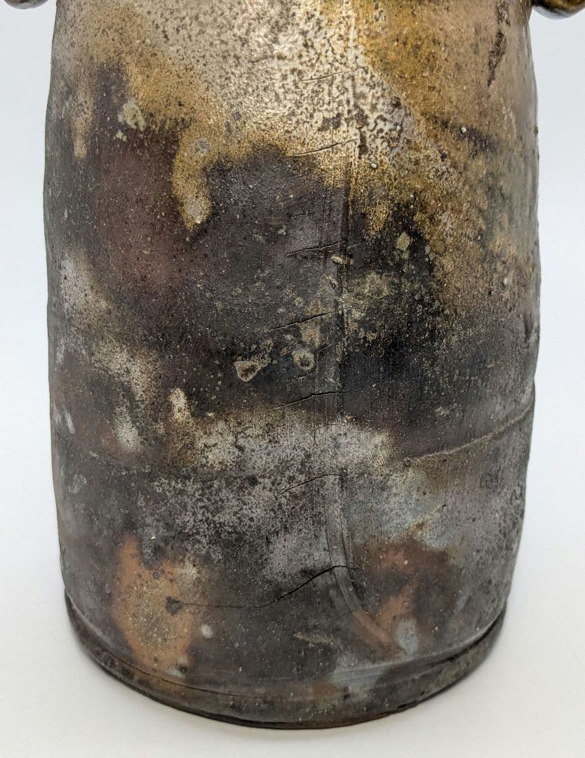 伝統工芸士 乗松俊行 備前焼 耳付矢筈口花入 花瓶 花器 フラワーベース 置物