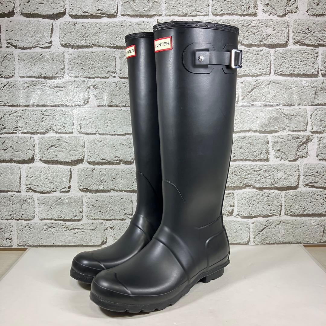 【試着程度】HUNTER レインブーツ 黒 ロング ラバー レディース UK6