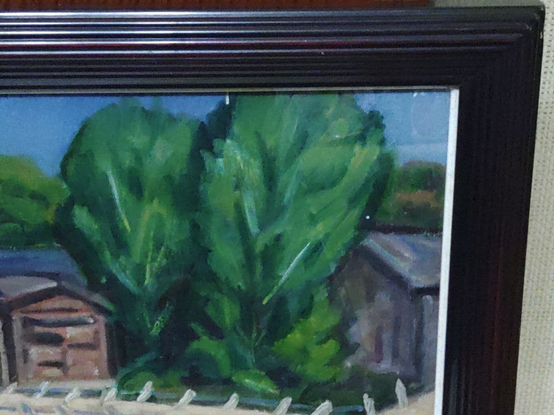 寺内萬治郎　油彩画　「鉄道」　真贋不明　かわいい風景画　良い感じの額装