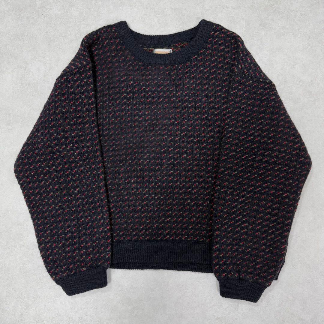 古着 エルエルビーン ノルウェー製 バーズアイニット セーター ネイビー レッド