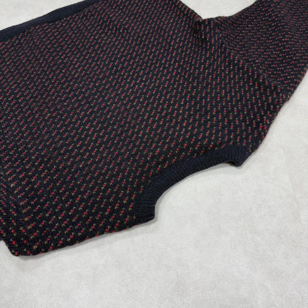 古着 エルエルビーン ノルウェー製 バーズアイニット セーター ネイビー レッド