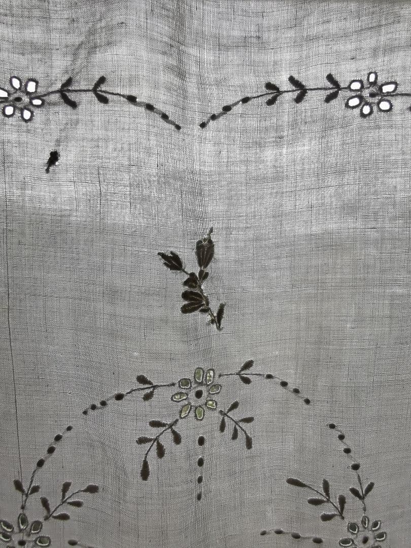 アンティーク カットワーク ニードルポイントローズ 薔薇 花刺繍リネン大判クロス