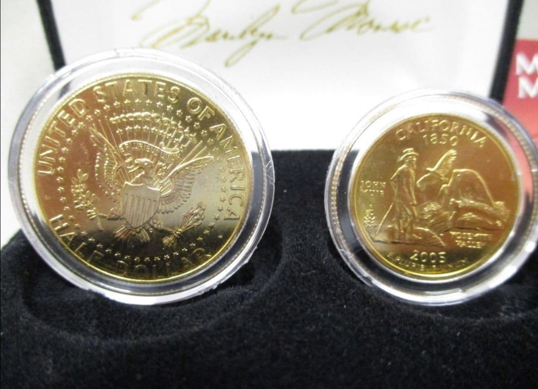 送料無料◆マリリン・モンロー★2セットメダル◆エナメル加工24金■ケース付