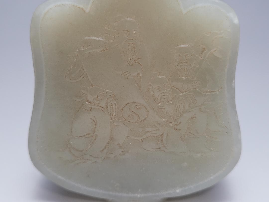 天然玉製 陽刻 仙人文 鼻煙壺 明清時代 高さ約5.5cm