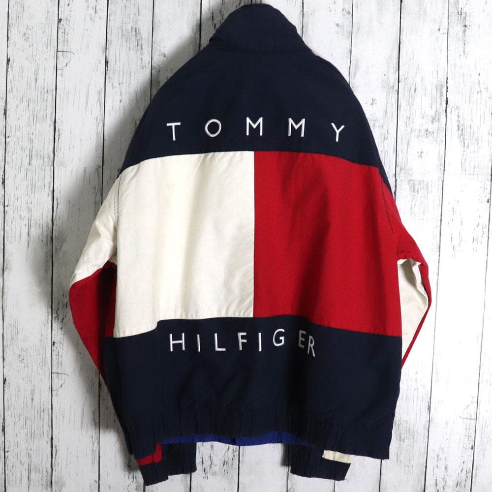 希少！９０s トミーヒルフィガー 背中ロゴ刺繍リバーシブルナイロンジャケット