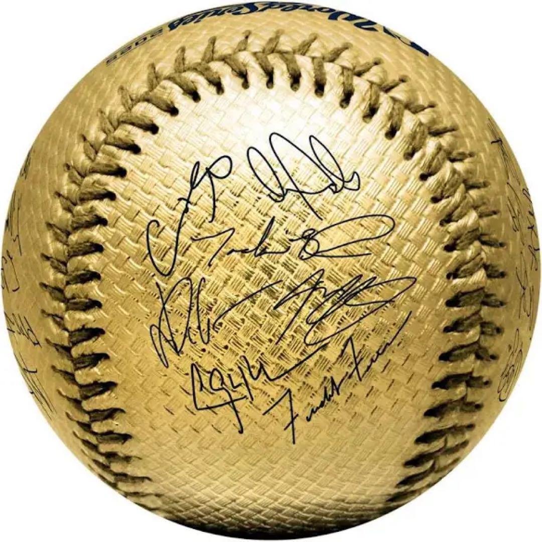 ドジャース　2025 ワールドチャンピオン　ボール　全選手サイン入り　ゴールド