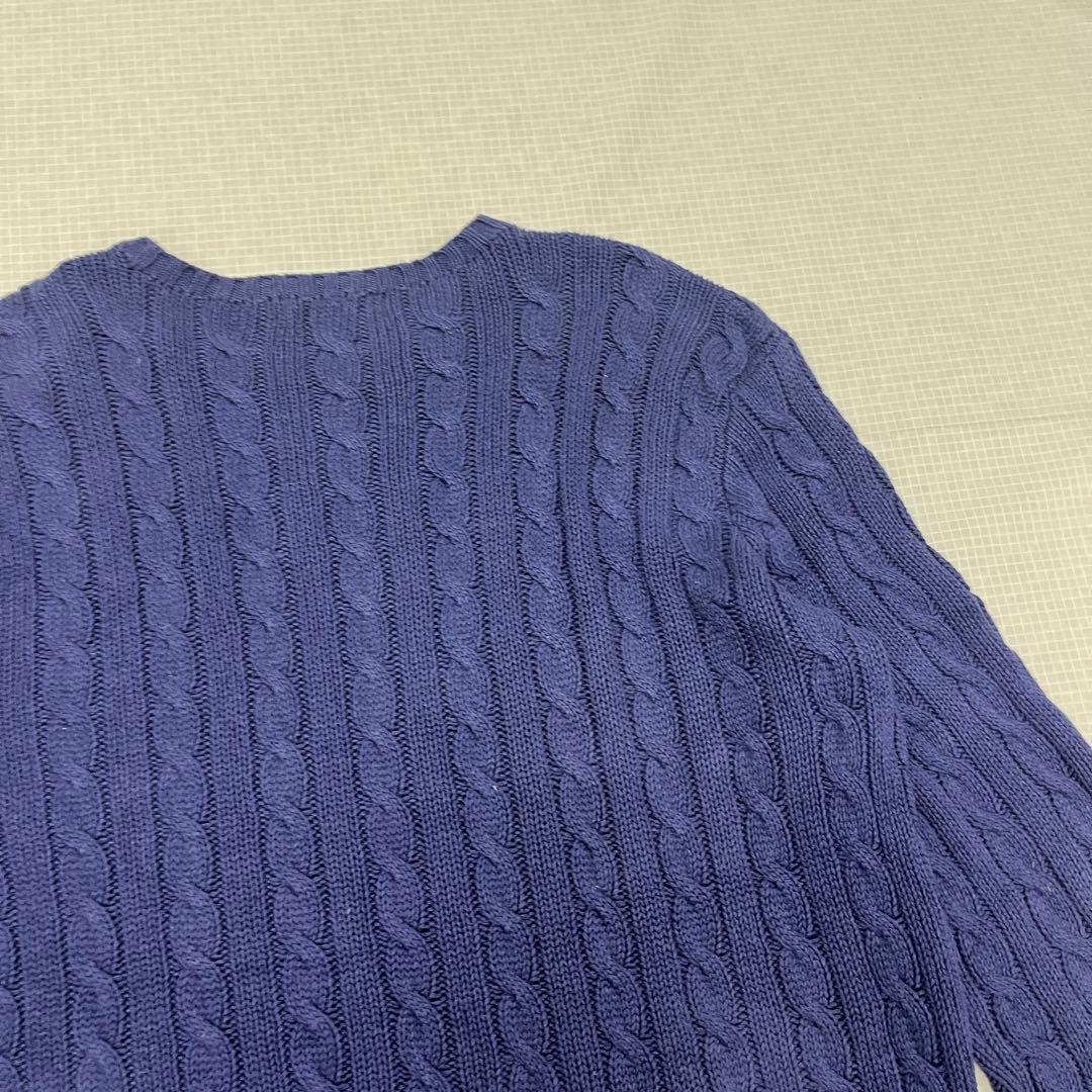 【極上シルクリネン】ポロラルフローレン ケーブルニット 紫紺 XLT 身幅76