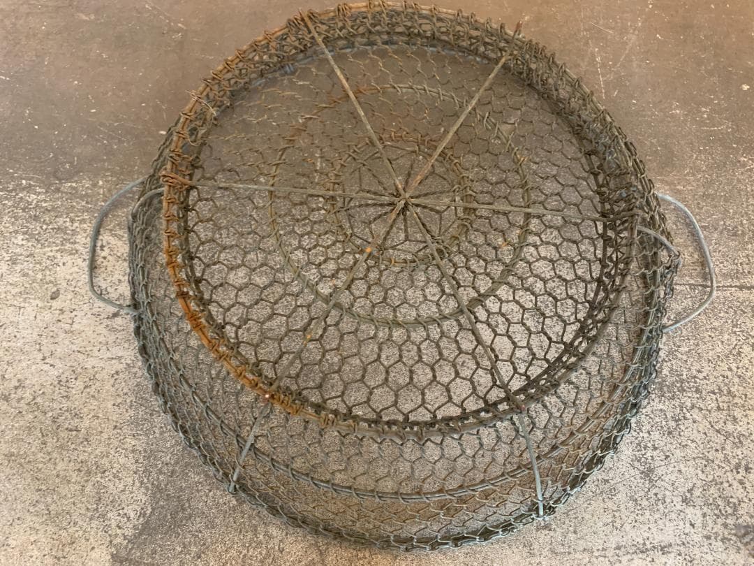 【レア】銅製 亀甲金網浅笊　古い ワイヤーメッシュ ざる 網 籠　レトロ 古道具